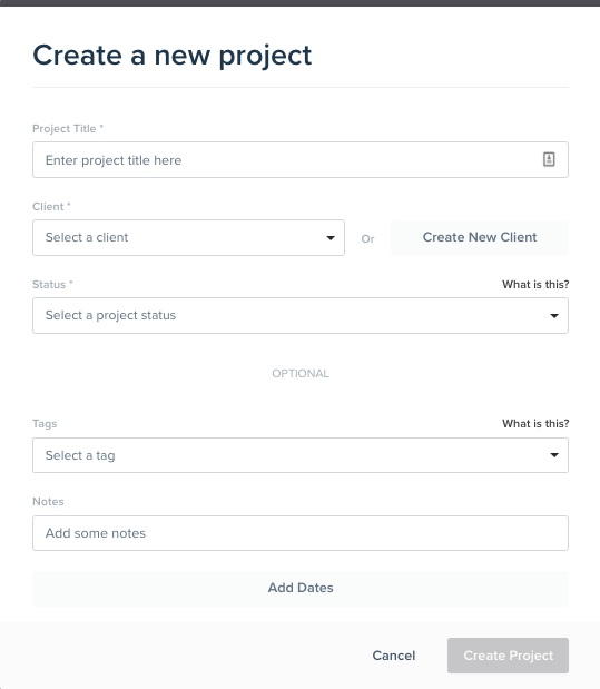 Create a new project in Dubsado