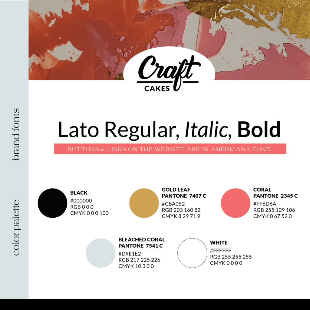 Brand Fonts & Colors – Website design Craft Cakes CLT